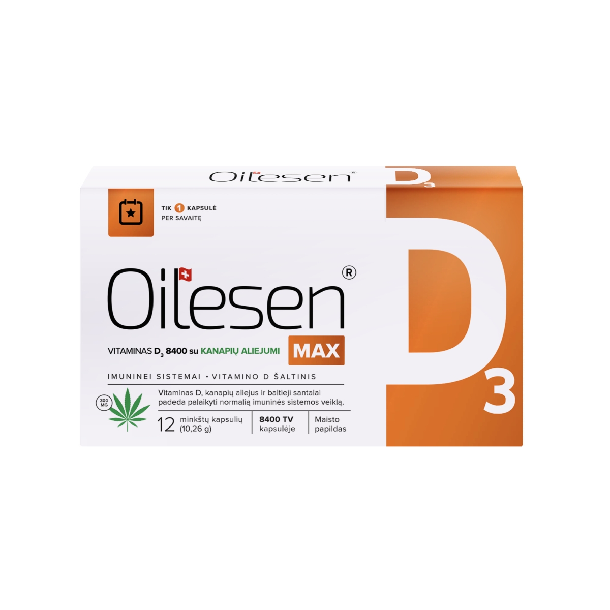 OILESEN Vitaminas D3 MAX su kanapių aliejumi, N12 - 