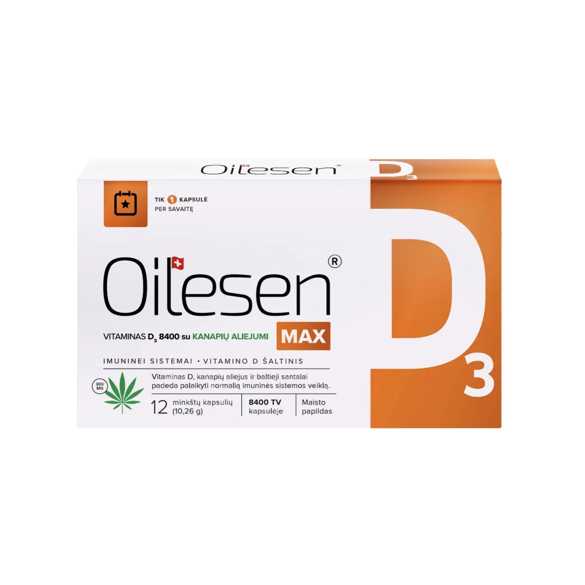 OILESEN Vitaminas D3 MAX su kanapių aliejumi, N12 - 
