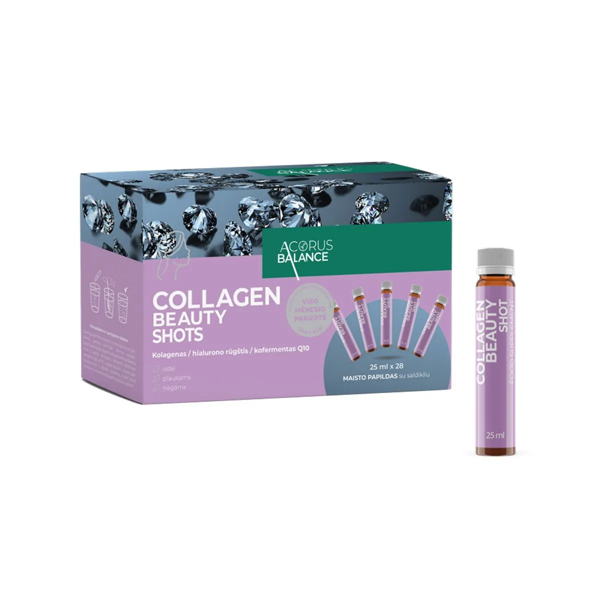 ACORUS BALANCE COLLAGEN BEAUTY SHOTS, apelsinų skonio, 25 ml, N28 - 