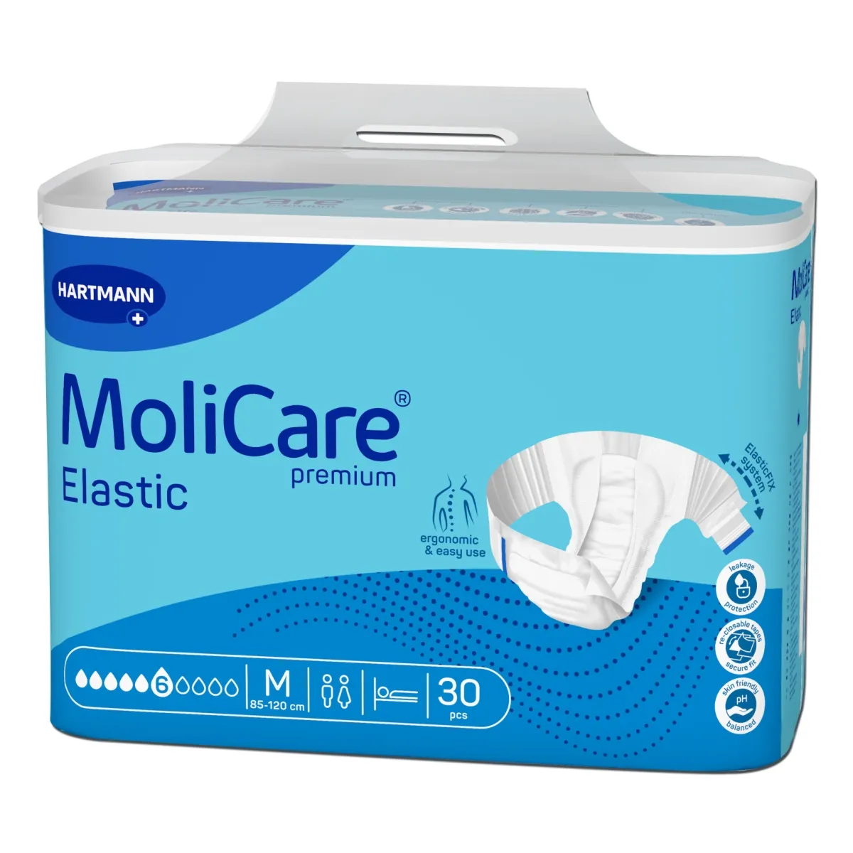 MOLICARE PREMIUM Elastic 6 lašai, M dydis, 30 vnt. - 