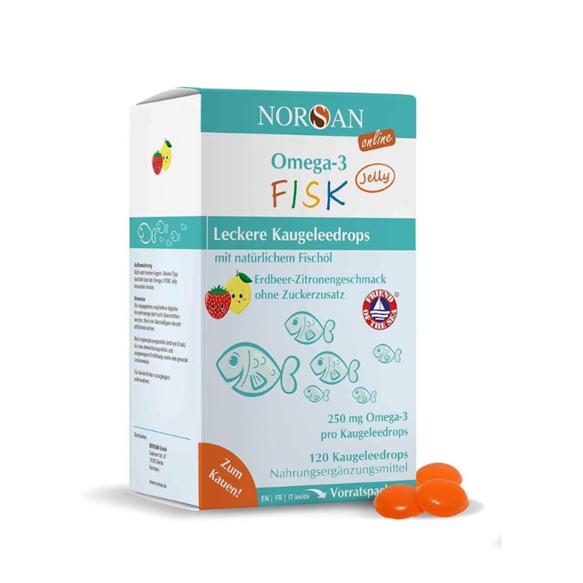NORSAN Omega-3 KIDS Jelly braškių citrinų skonio guminukai, N120 - 