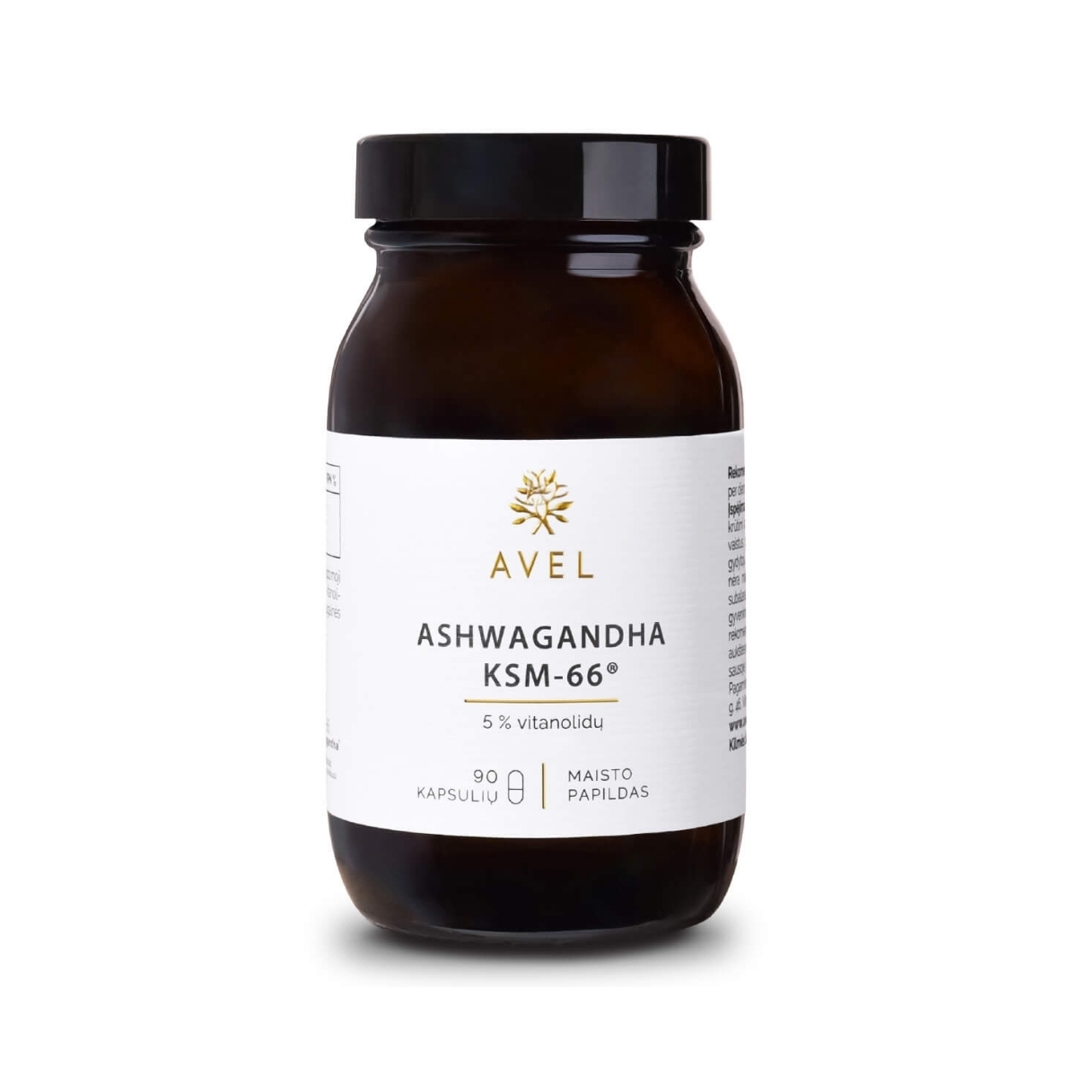 AVEL ASHWAGANDHA KSM-66® 5% vitanolidų, 90 kapsulių - 