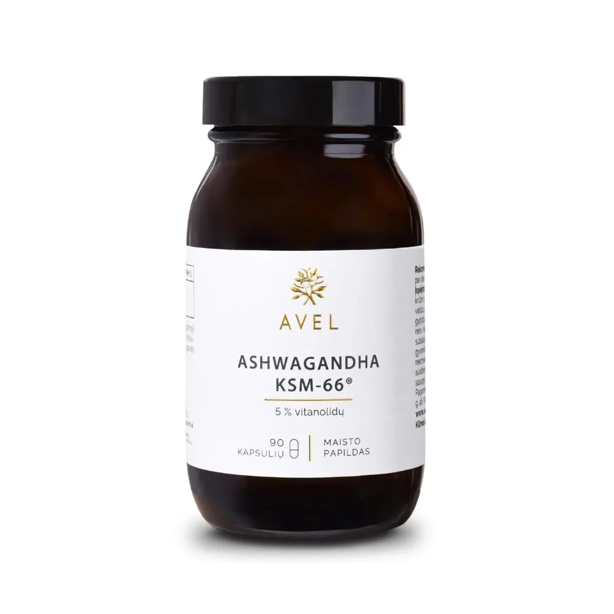AVEL ASHWAGANDHA KSM-66® 5% vitanolidų, 90 kapsulių - 