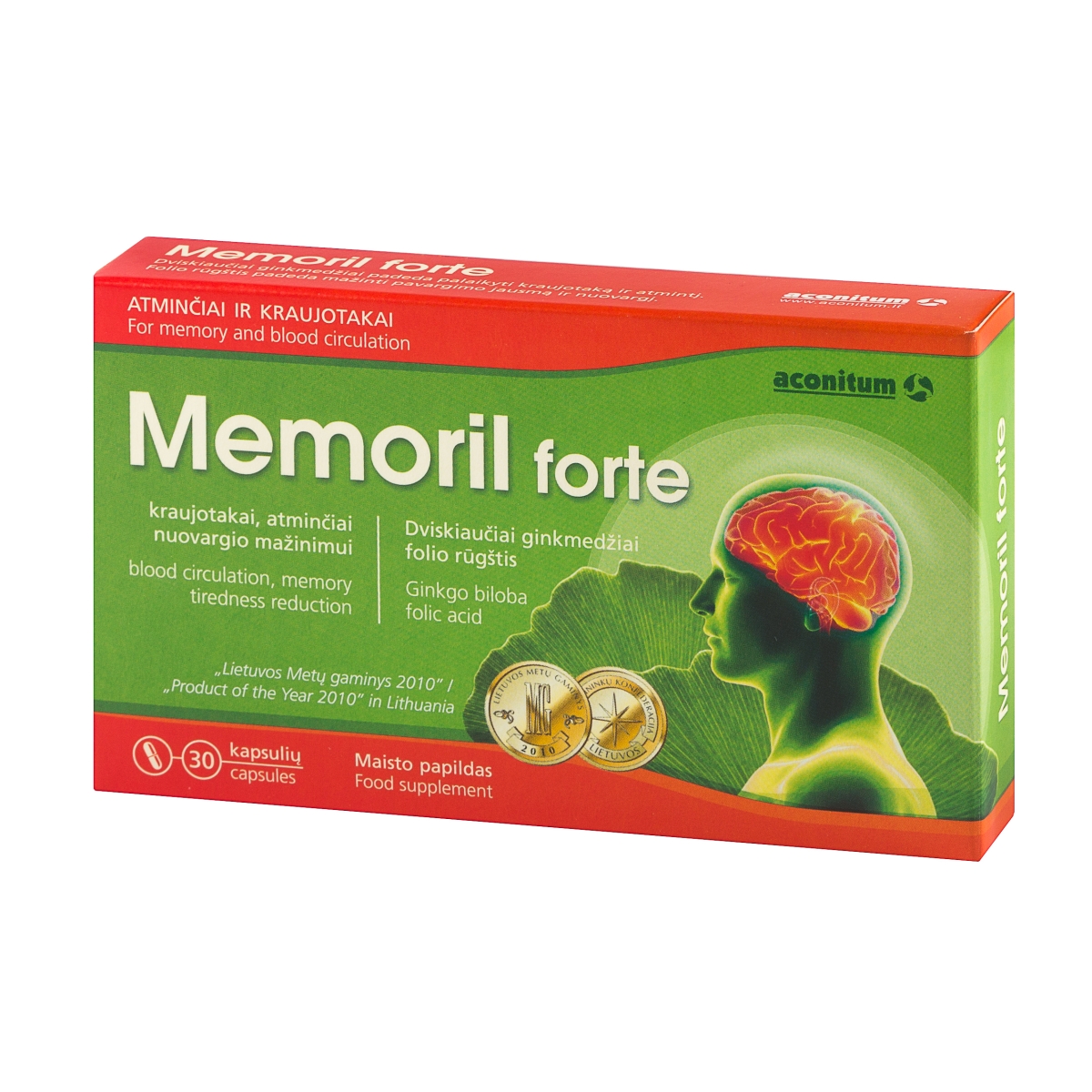 ACONITUM atminčiai ir kraujotakai MEMORIL FORTE, 30 kapsulių - 