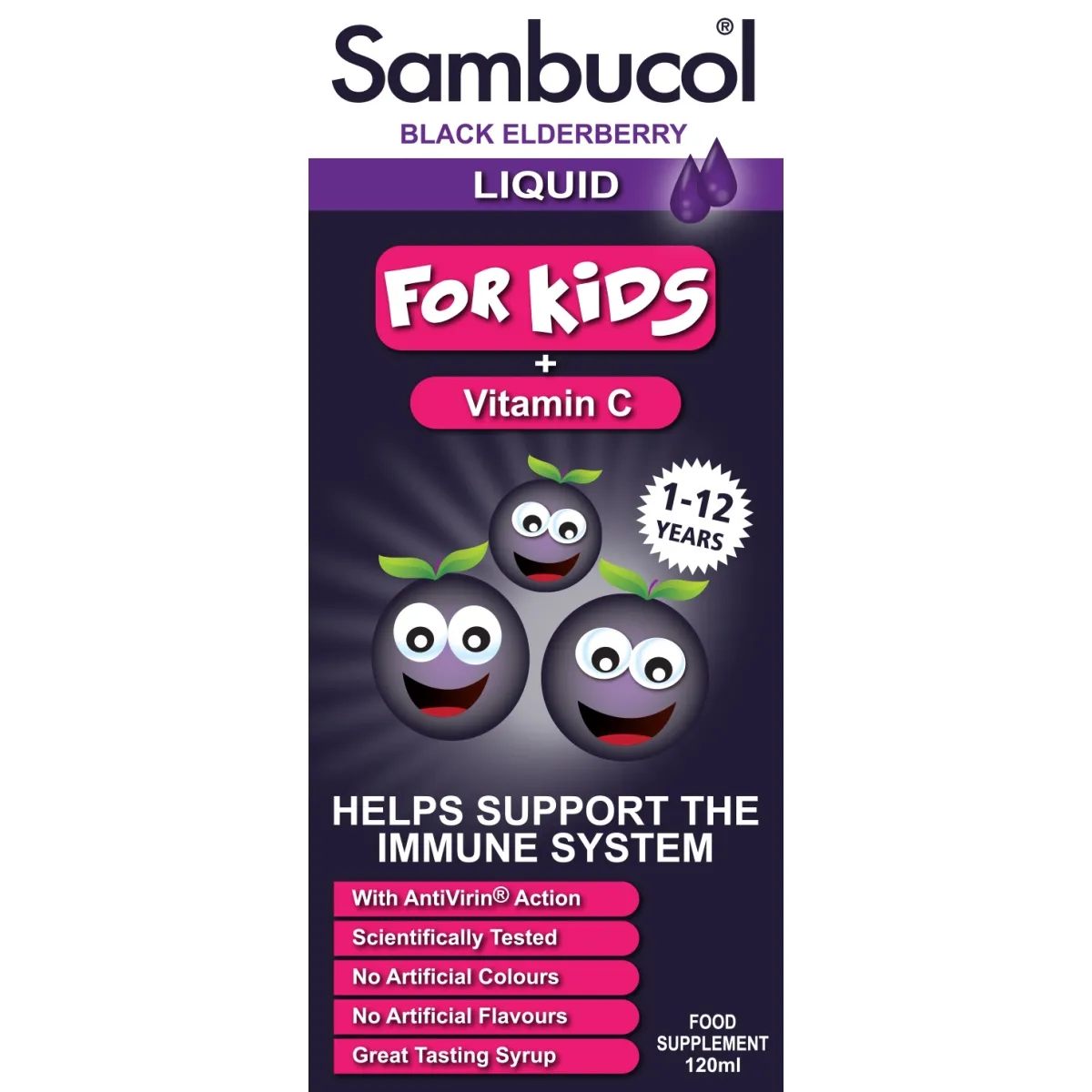 Sambucol Black Elderbery For Kids geriamieji lašai, tirpalas, 120ml. - 