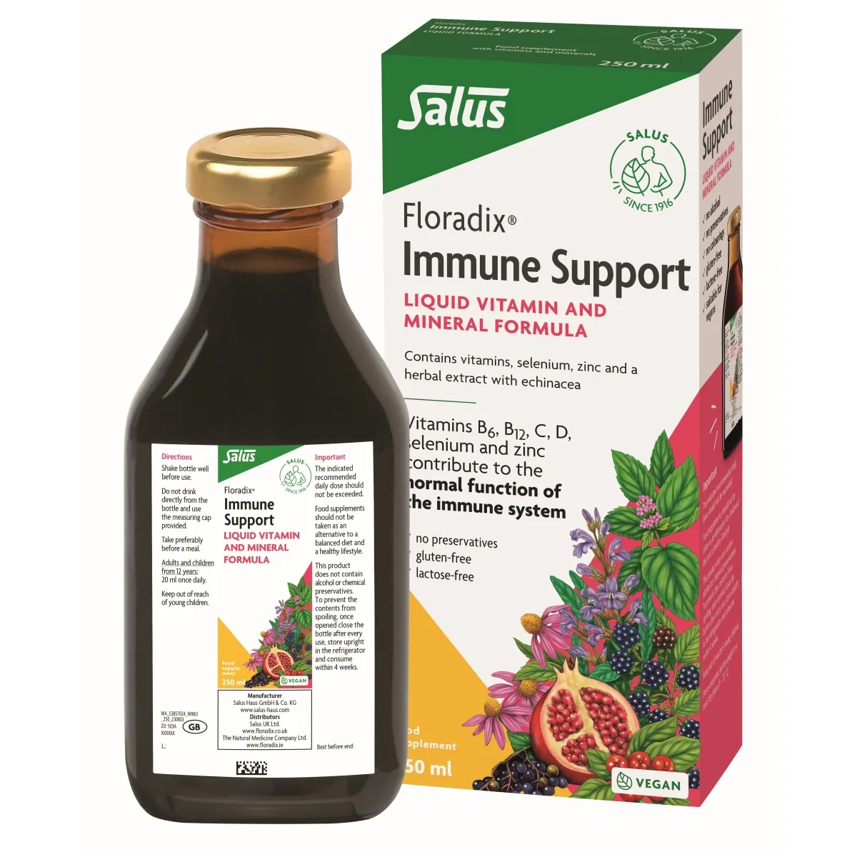 Floradix skysta vitaminų formulė IMMUNE SUPPORT, 250ml - 