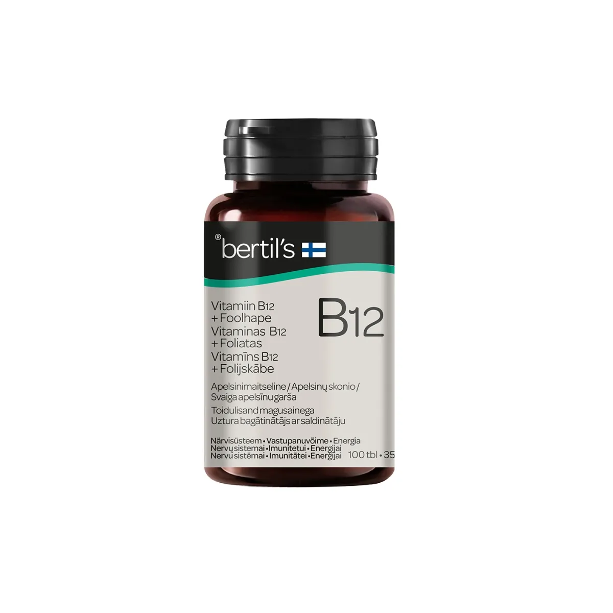 BERTIL'S Vitaminas B12 1000µg + foliatas 250µg, 100 tablečių -  1