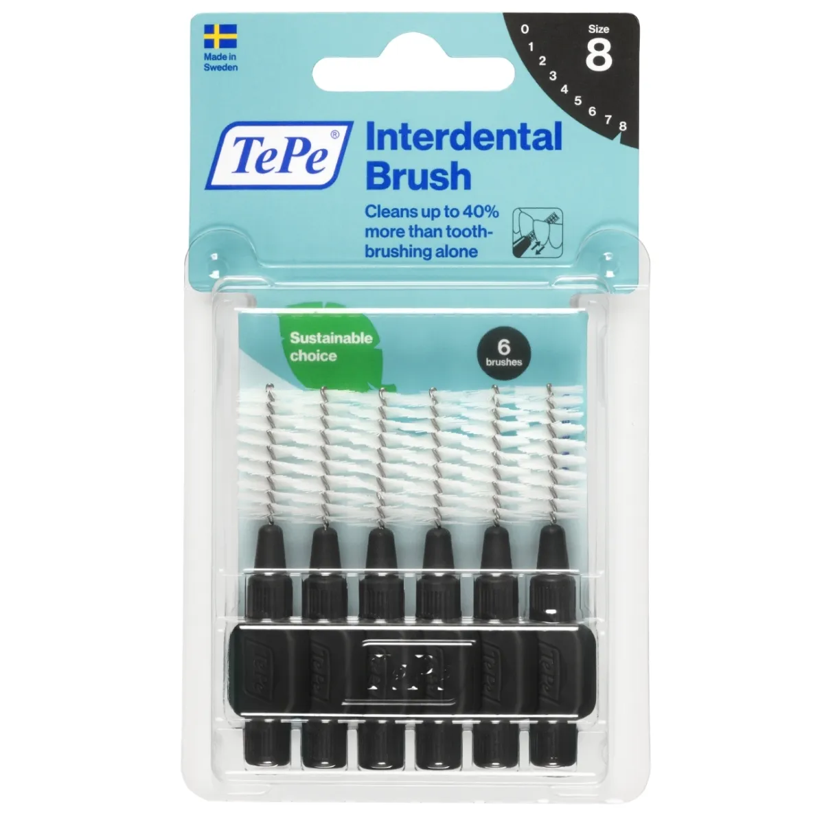 TEPE tarpdančių šepetėliai 1.5mm SIZE 8, juodi, N6 - 