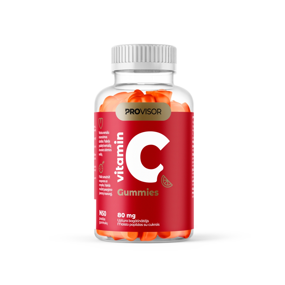 PROVISOR Vitaminas C 80 mg, guminukai IMUNITETUI, apelsinų skonio N50 - 