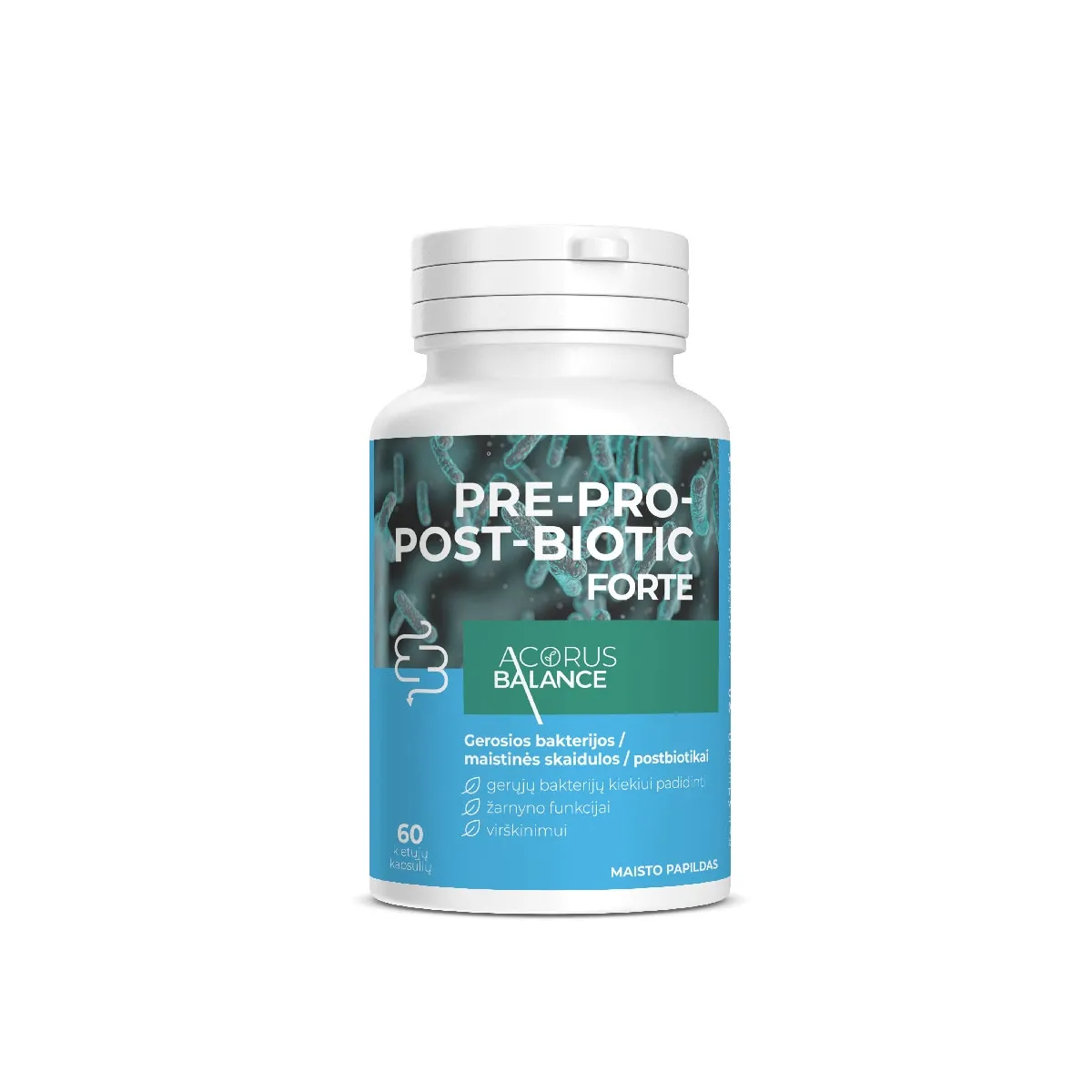 ACORUS BALANCE Gerosios bakterijos Pre-Pro-Post-Biotic FORTE, 60 kaps. - 