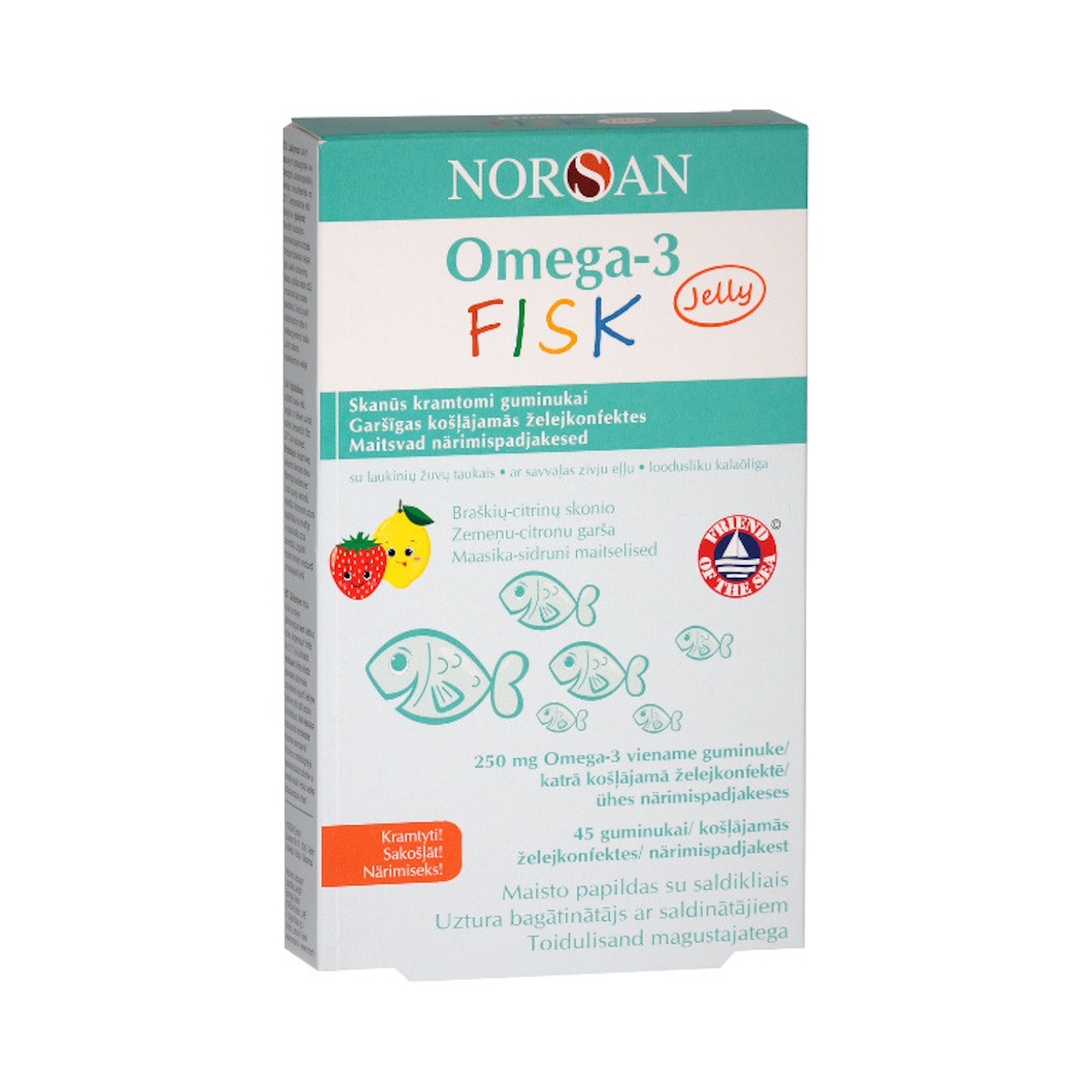 NORSAN Omega-3 KIDS Jelly braškių citrinų skonio guminukai, N45 - 