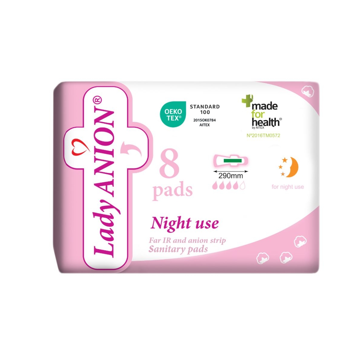 Naktiniai paketai Lady ANION Night Use su anijonine juostele, N8 - 