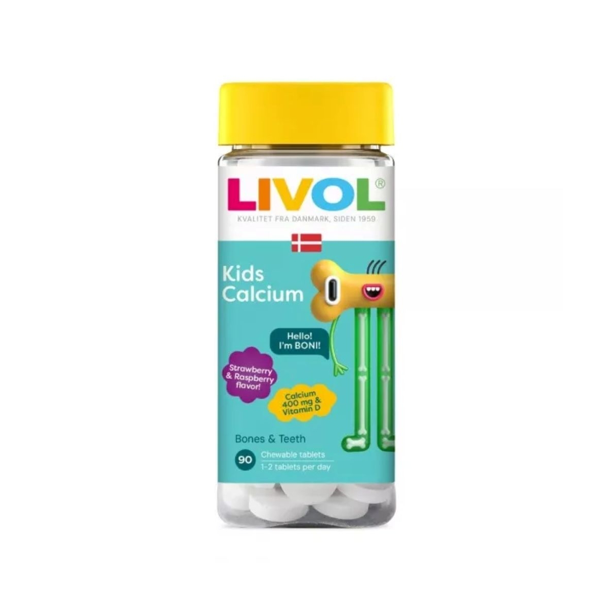 LIVOL maisto papildas KIDS CALCIUM, aviečių ir braškių skonio, N90 - 