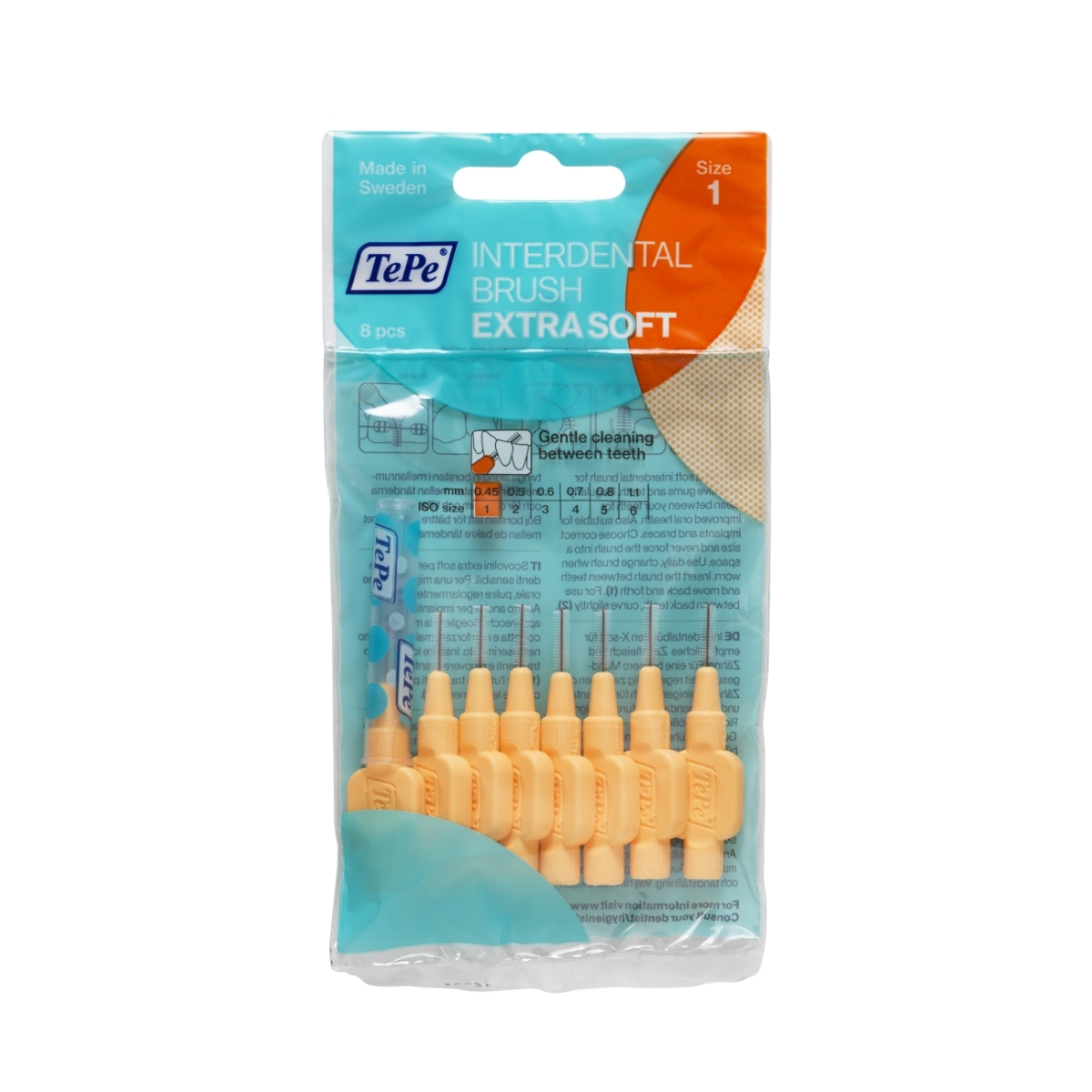 TEPE tarpdančių šepetėliai 0.45mm EXTRA SOFT SIZE 1, oranžiniai, N8 - 