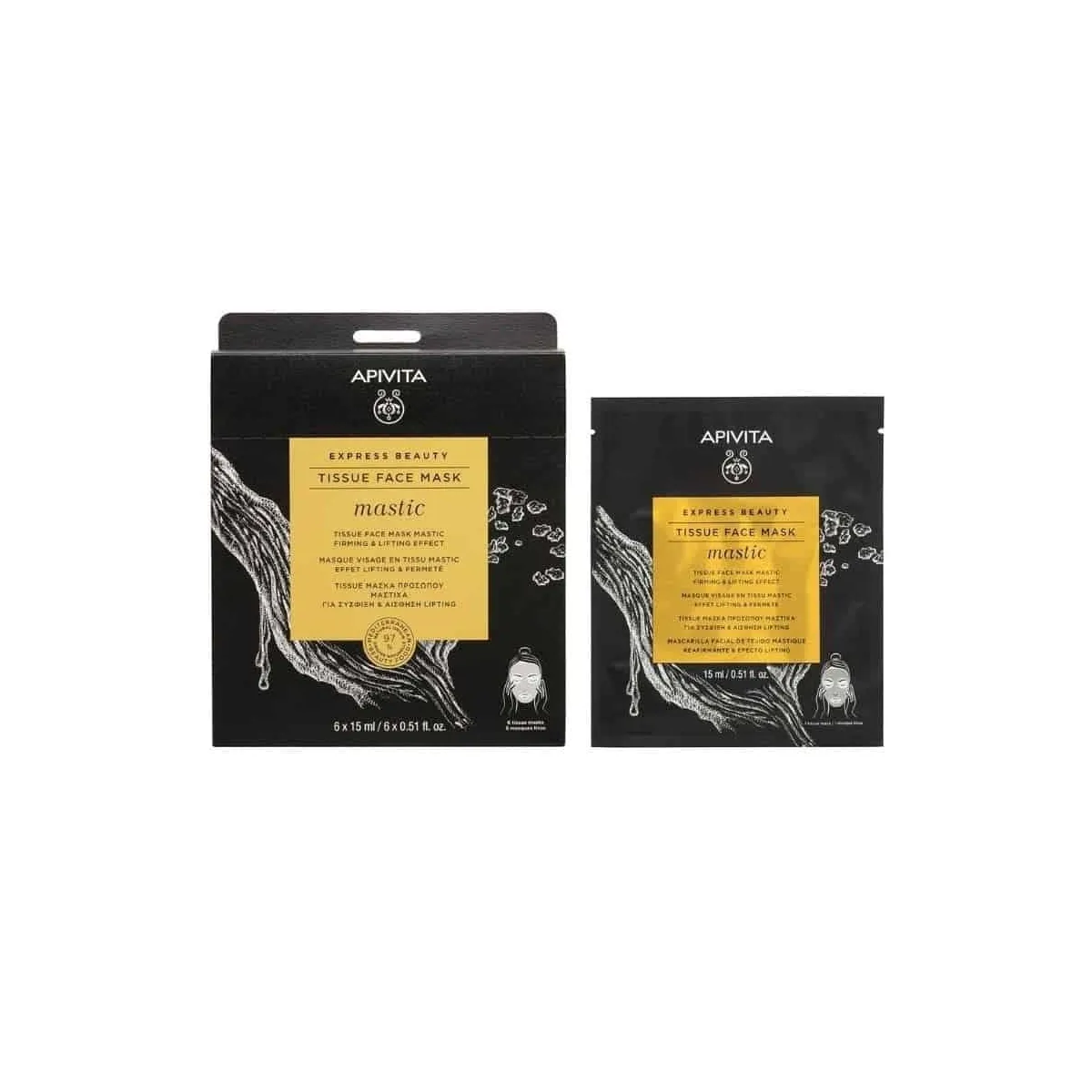 APIVITA veido kaukė su mastikos aliejumi EXPRESS BEAUTY TISSUE, N1 - 