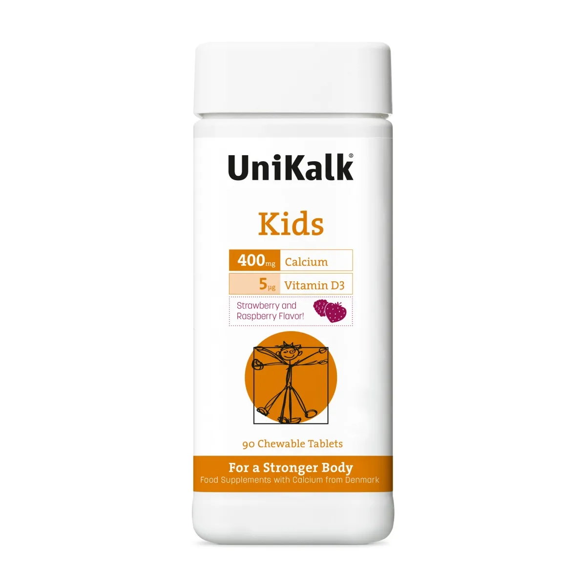 UNIKALK CALCIUM KIDS, aviečių skonio, 90 tablečių - 