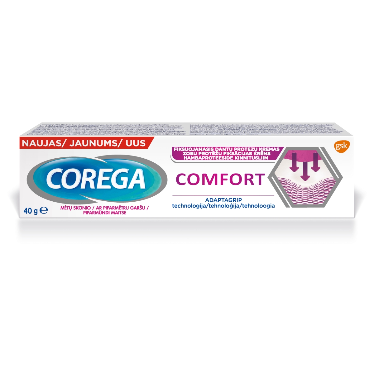 COREGA fiksuojamasis dantų protezų kremas COMFORT, 40g - 