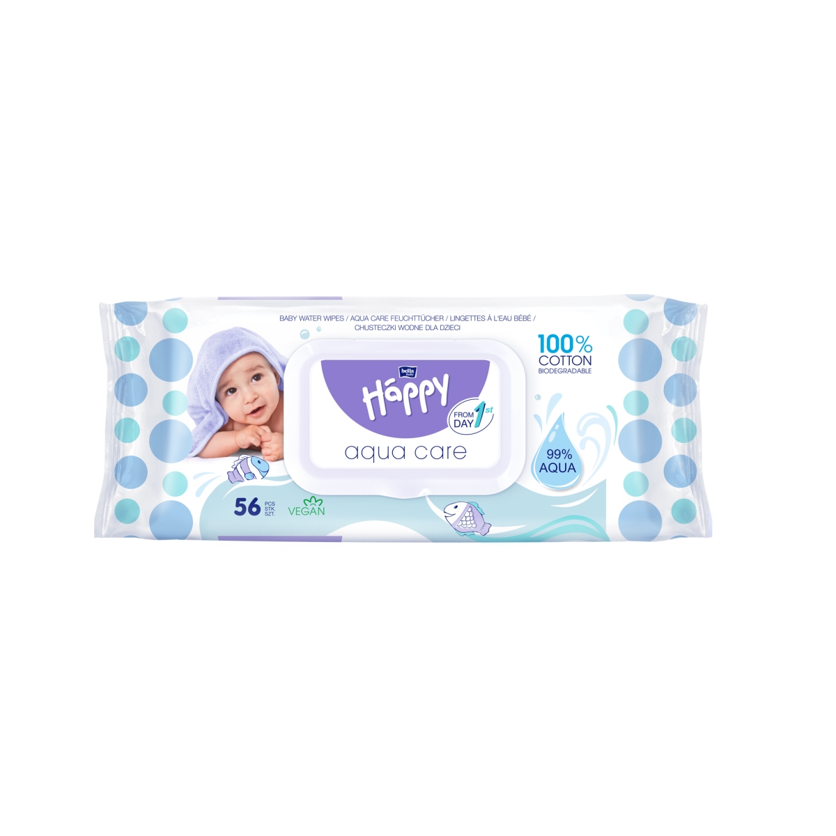 HAPPY Aqua Care drėgnos servetėlės vaikams, N56 - 