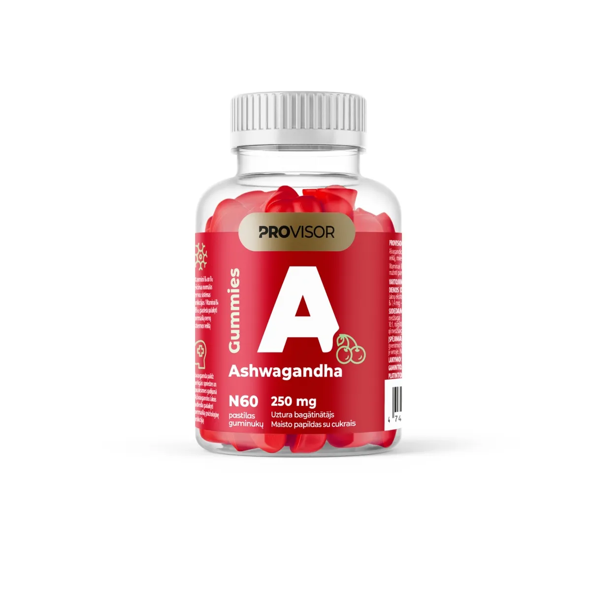 PROVISOR Ashwagandha guminukai 250 mg, vyšnių skonio, N60 - 