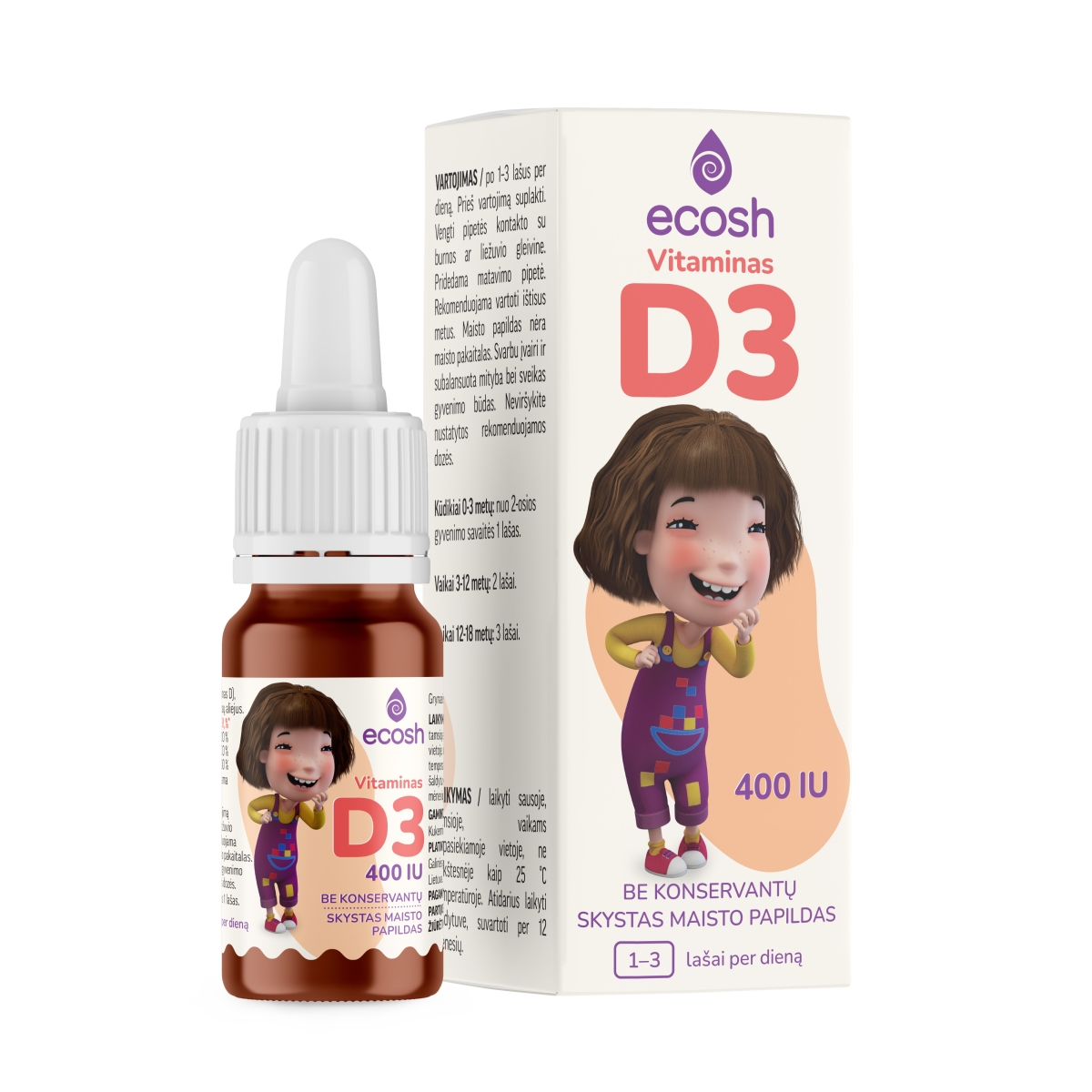 ECOSH KAKĖ MAKĖ Vitaminas D3 su kokosų aliejumi 400IU, 10 ml - 