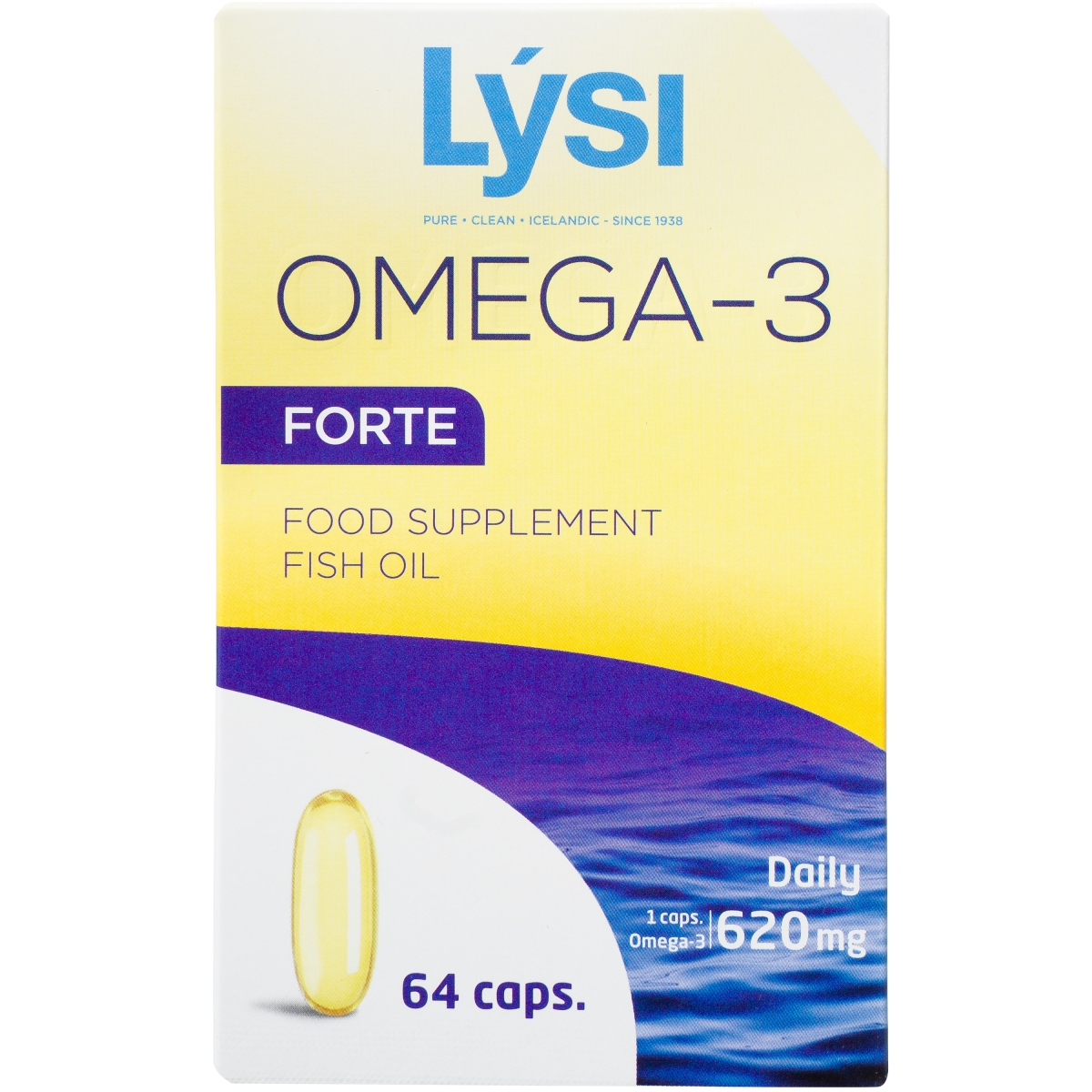 LYSI žuvų taukai OMEGA-3 FORTE, 64 kapsulės - 