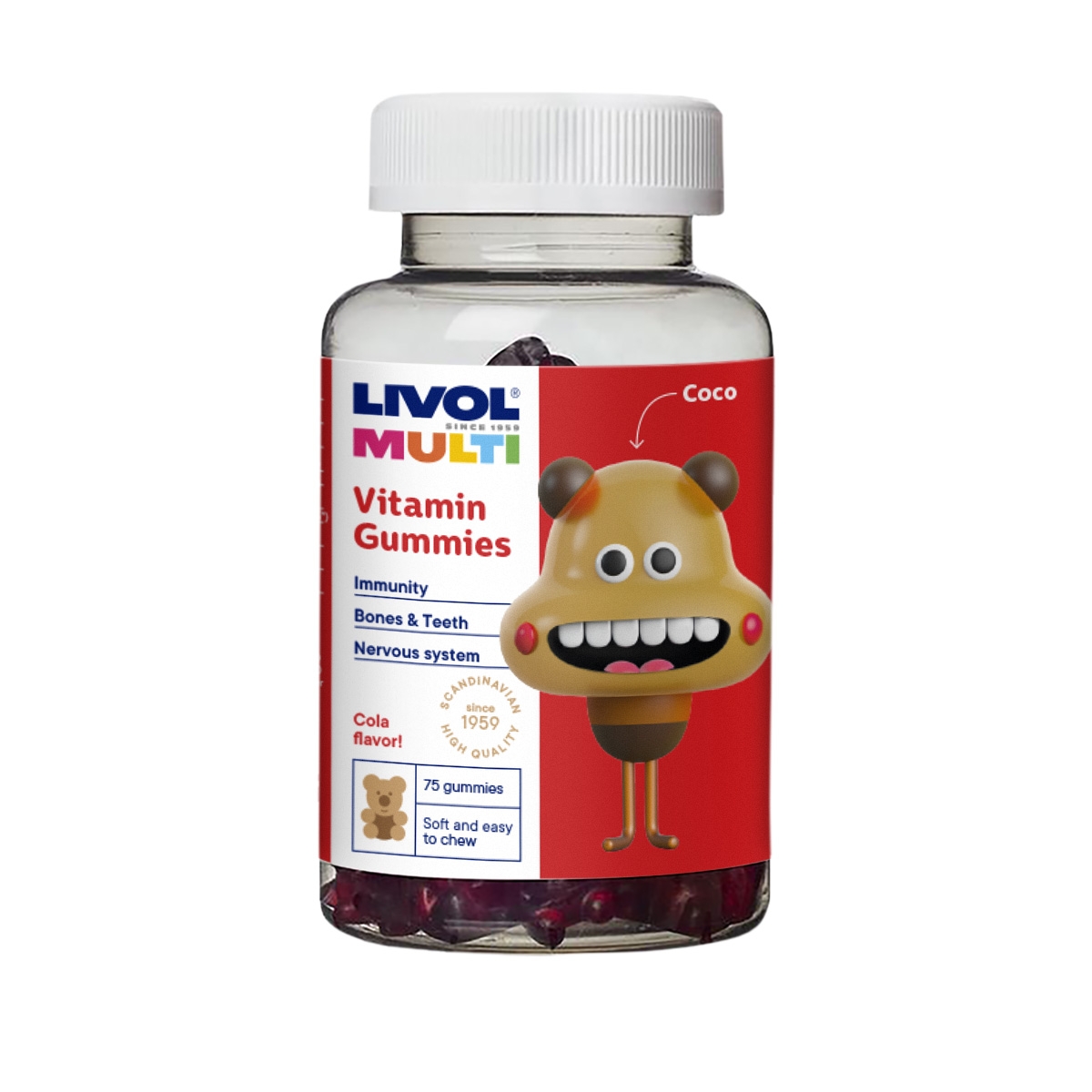 LIVOL MULTI vitaminai guminukai, kolos skonio, 75 gum. - 