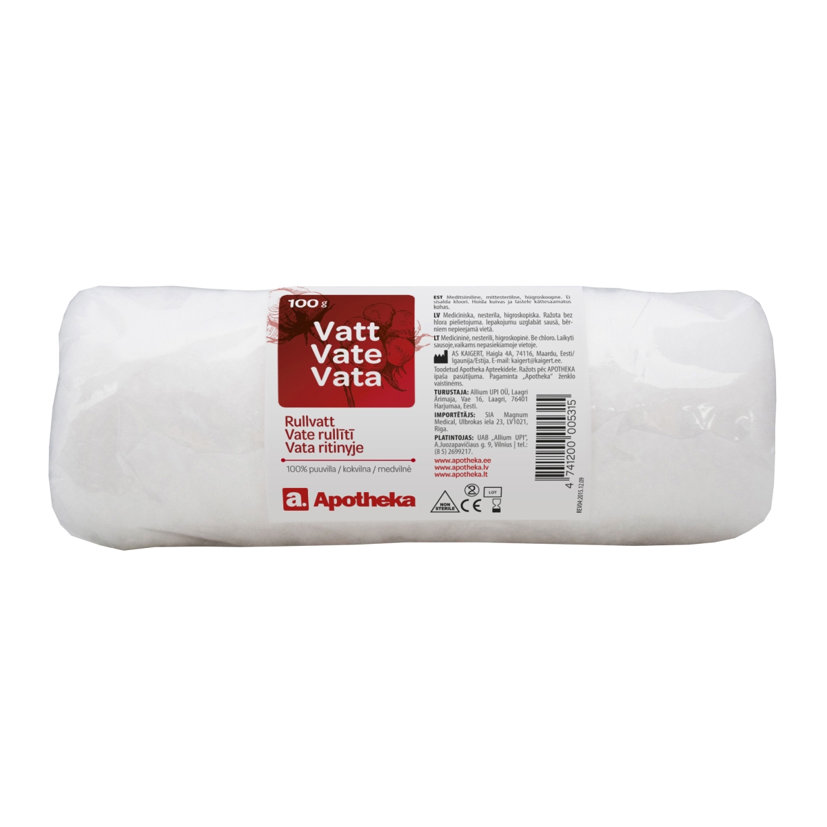 APOTHEKA nesterili medicininė vata, 100g - 
