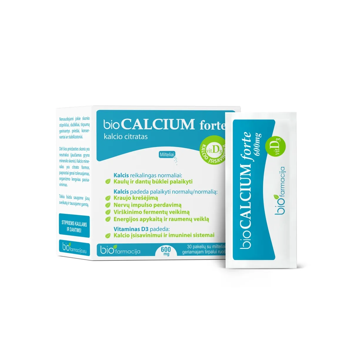 BIOCALCIUM FORTE, 600mg, milteliai, N30 - 