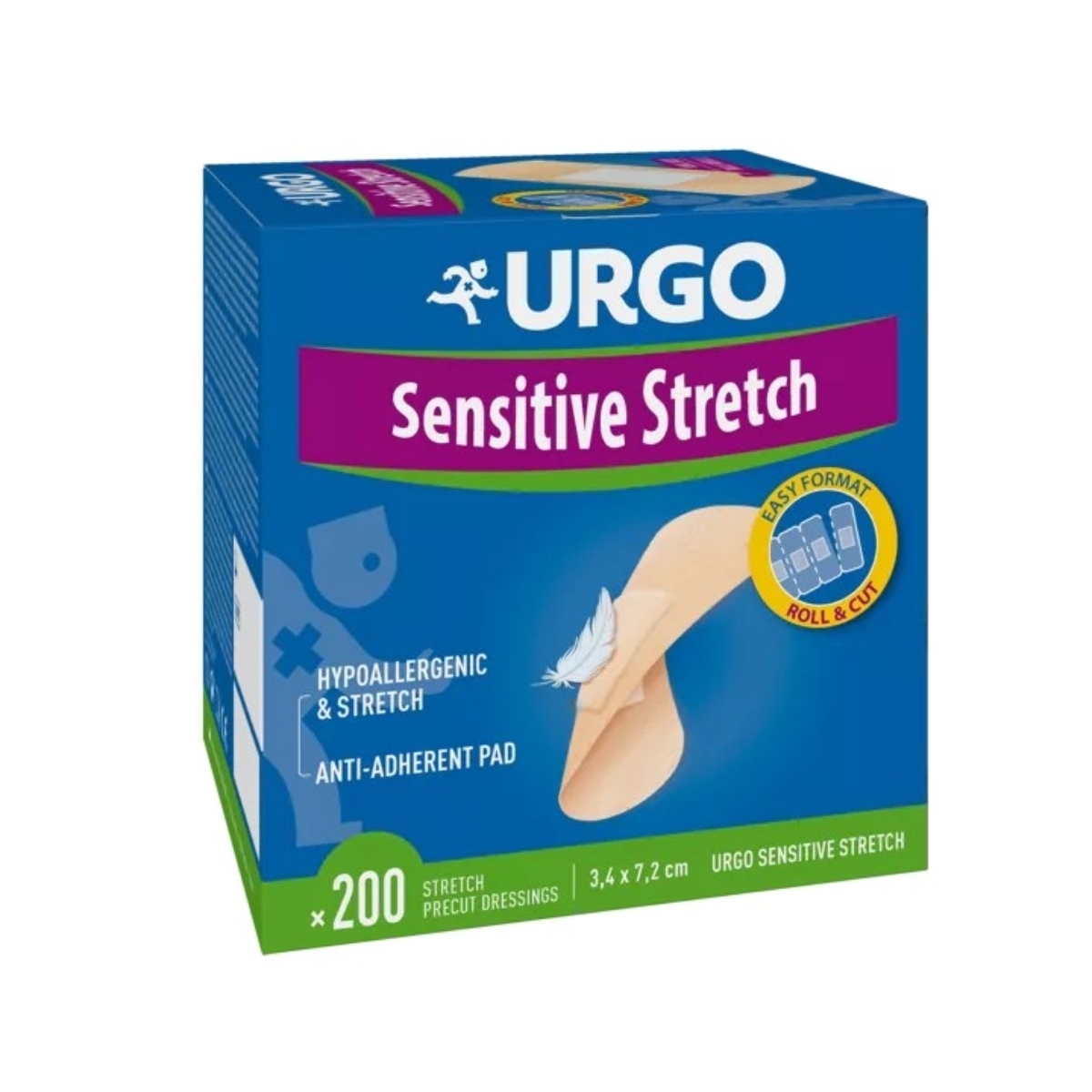 URGO SENSITIVE STRETCH, tamprusis pleistras 3,4 x 7,2 cm, 200 vnt. - 