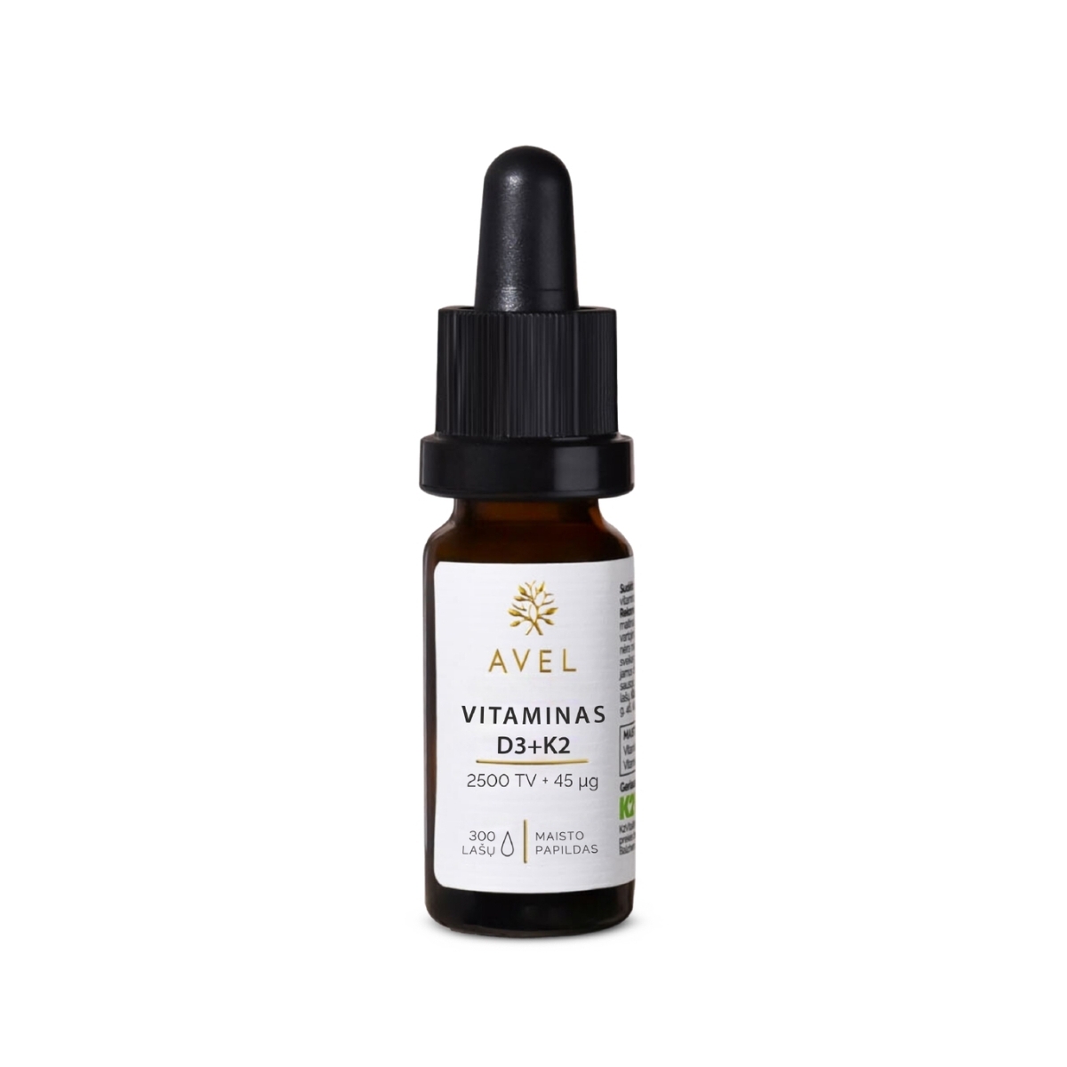 AVEL VITAMINAS K2+D3 MK7, 2500 TV +100 µg, 300 lašų -  1