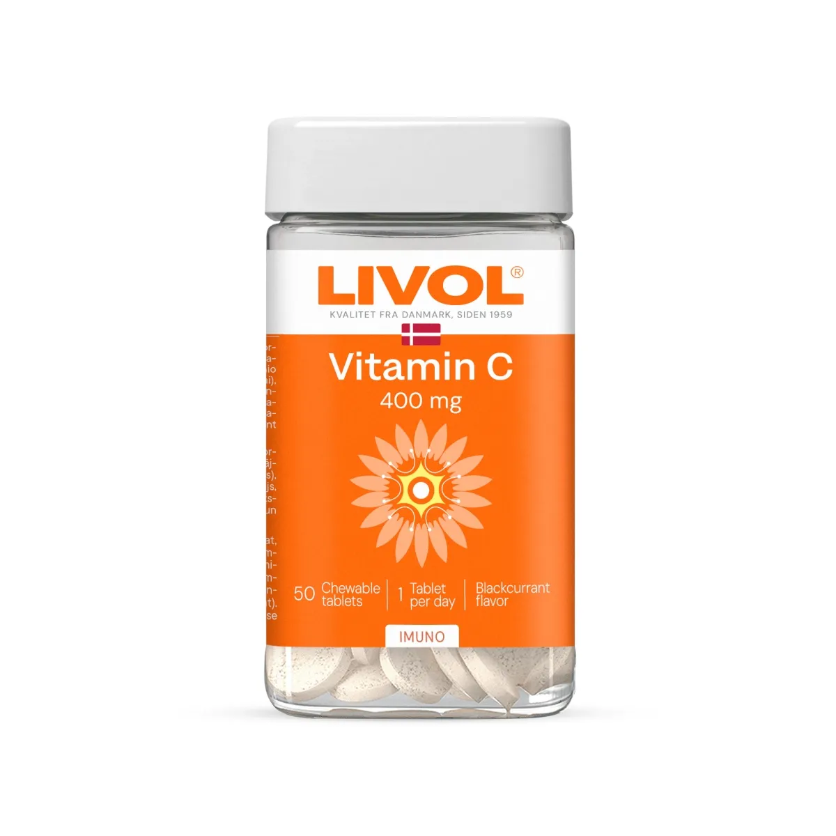 LIVOL EXTRA Vitaminas C 400 mg, juodųjų serbentų sk., 50 tabl. - 