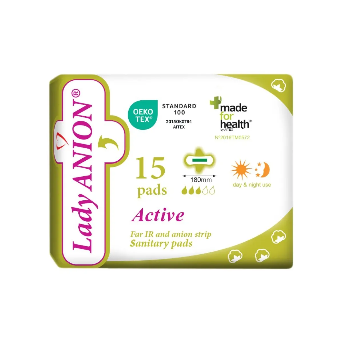 Lady ANION Active ploni paketai  su anijonine juostele, N15 - 