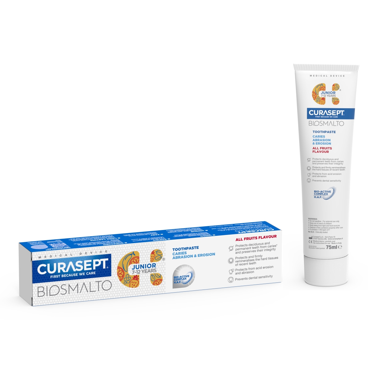 CURASEPT dantų pasta 7-12 m. vaikams BIOSMALTO JUNIOR, 75ml - 