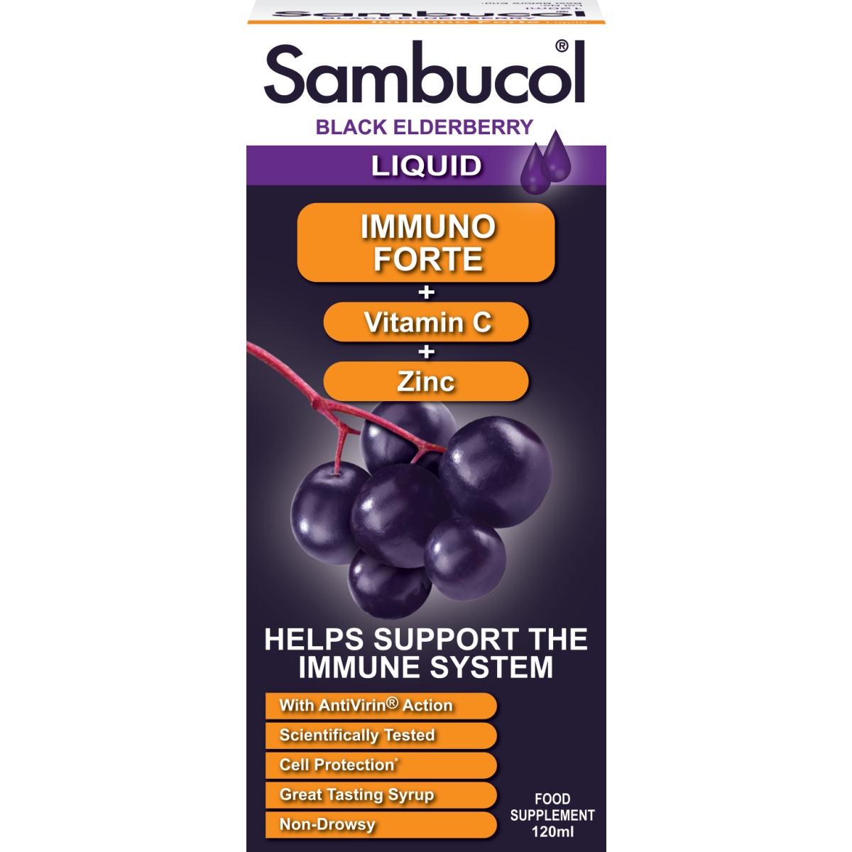 SAMBUCOL geriamieji lašai BLACK ELDERBERY IMMUNO FORTE, 120ml - 