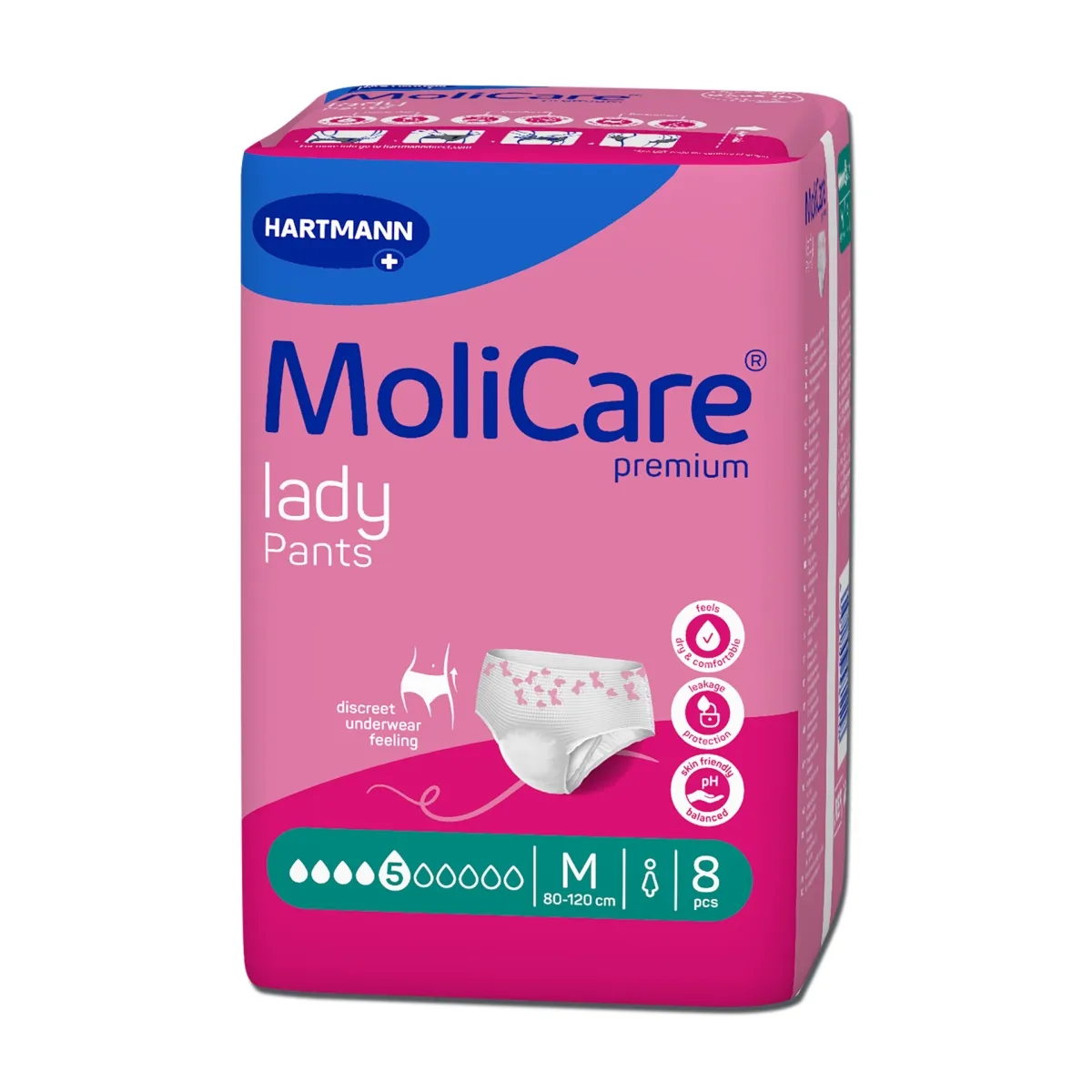 MOLICARE PREMIUM lady pants sauskelnės-kelnaitės, 5 lašai M, 8 vnt. - 