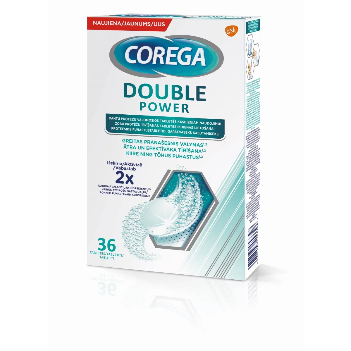 COREGA tabletės protezams valyti DOUBLE POWER, N36 - 