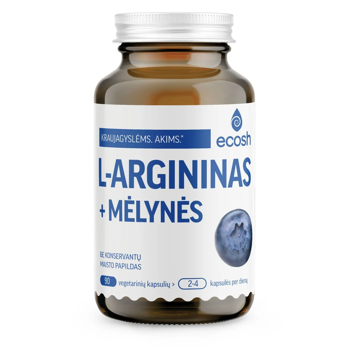 ECOSH L-argininas su mėlynėmis, 90 kapsulių -  1