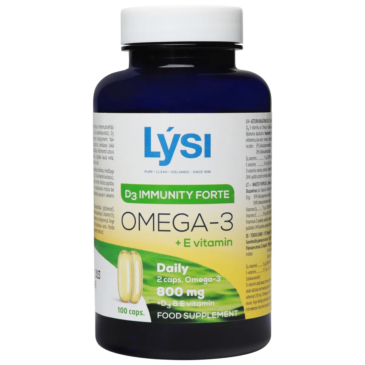 LYSI žuvų taukai OMEGA- 3 IMMUNITY FORTE, 100 kapsulių - 