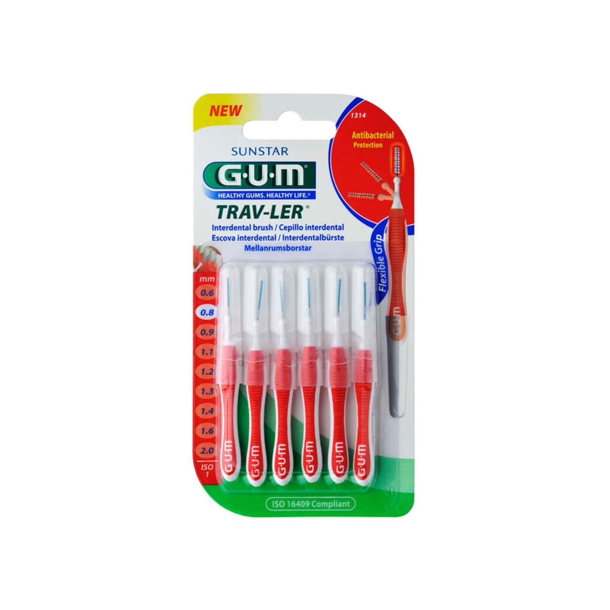 G.U.M. tarpdančių šepetėliai 0.8mm TRAV-LER [1314], N6 - 