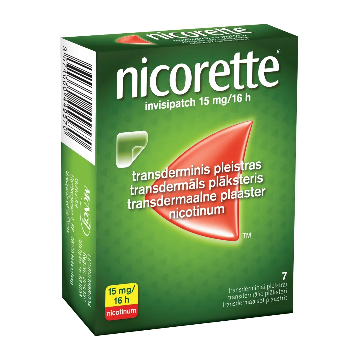 nicorette invisipatch 15mg/16val. transderminis pleistras N7 - 