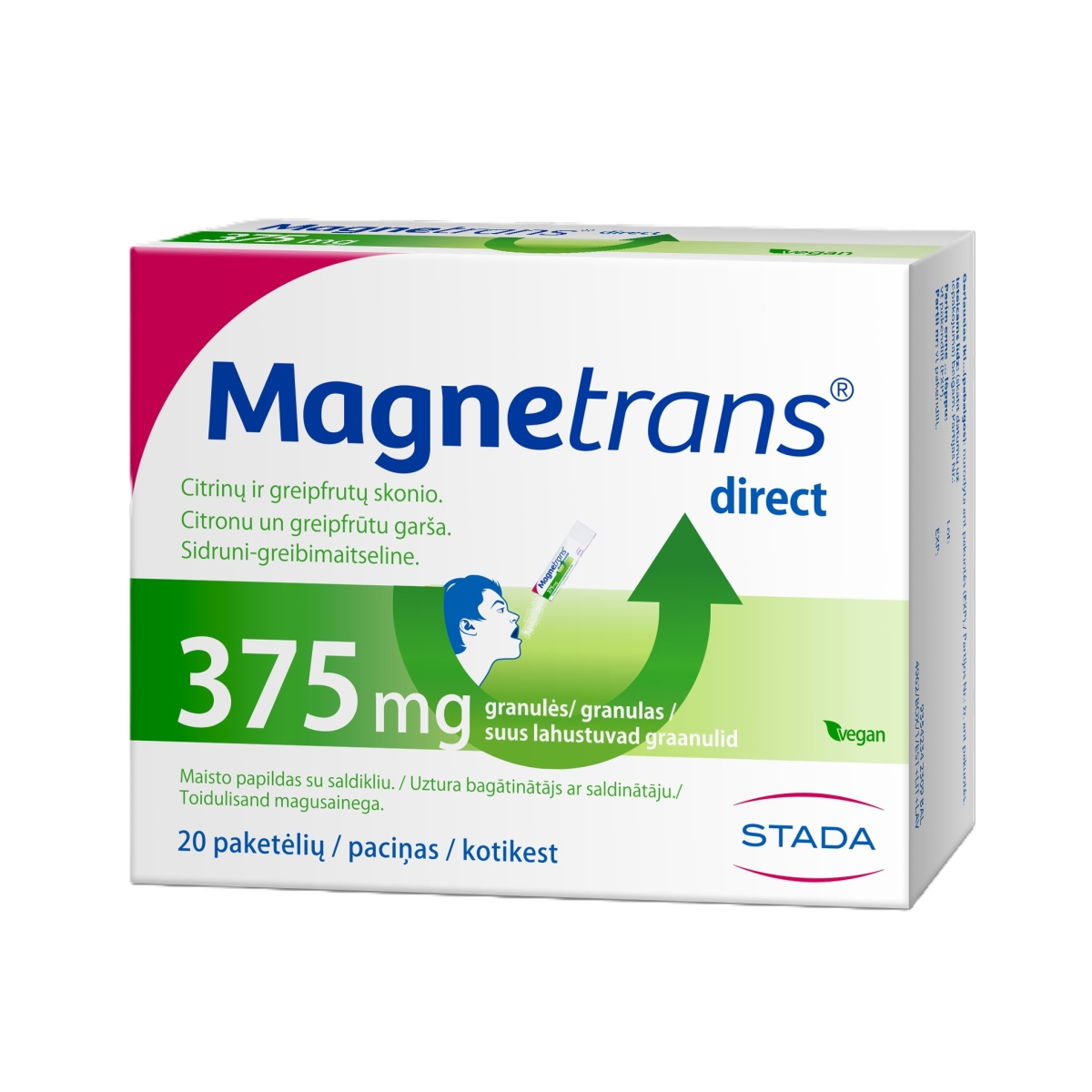 MAGNETRANS DIRECT (magnis) 375 mg,  burnoje tirpstančios granulės, N20 - 