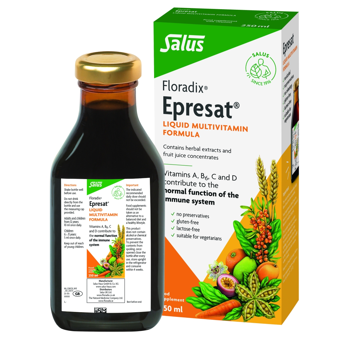 FLORADIX skysta multivitaminų formulė EPRESAT, 250ml - 