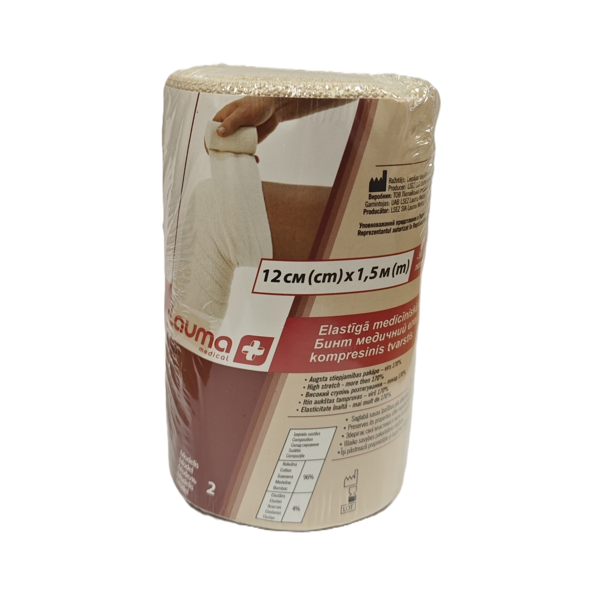 Lauma Medical elastinis tvarstis, 12 cm x 1,5 m - 