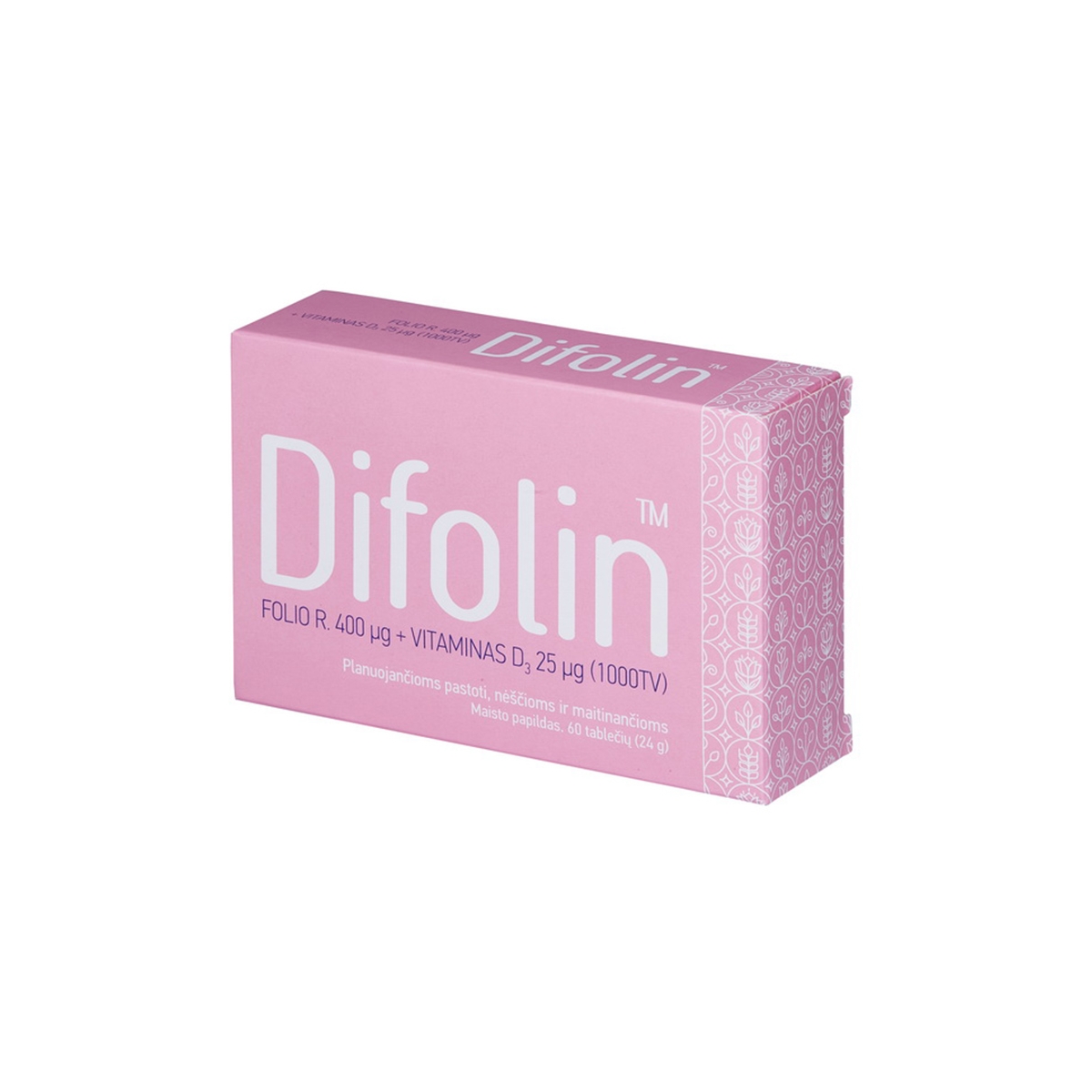 DIFOLIN folio rūgštis 400mcg+Vit.D3 25mcg, 60 tablečių - 