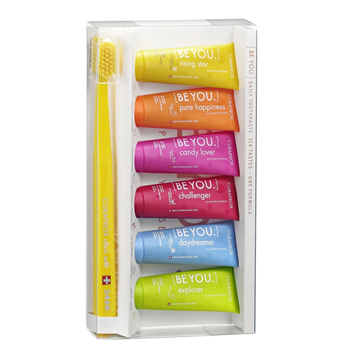 CURAPROX dantų pastų rinkinys su dantų šepetėliu BE YOU, 10ml x N6 - 