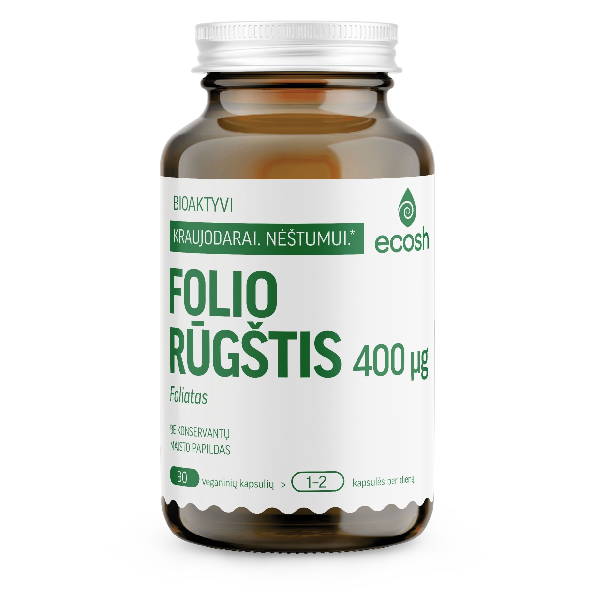 ECOSH bioaktyvi folio rūgštis, foliatas 400µg, 90 kapsulių -  1