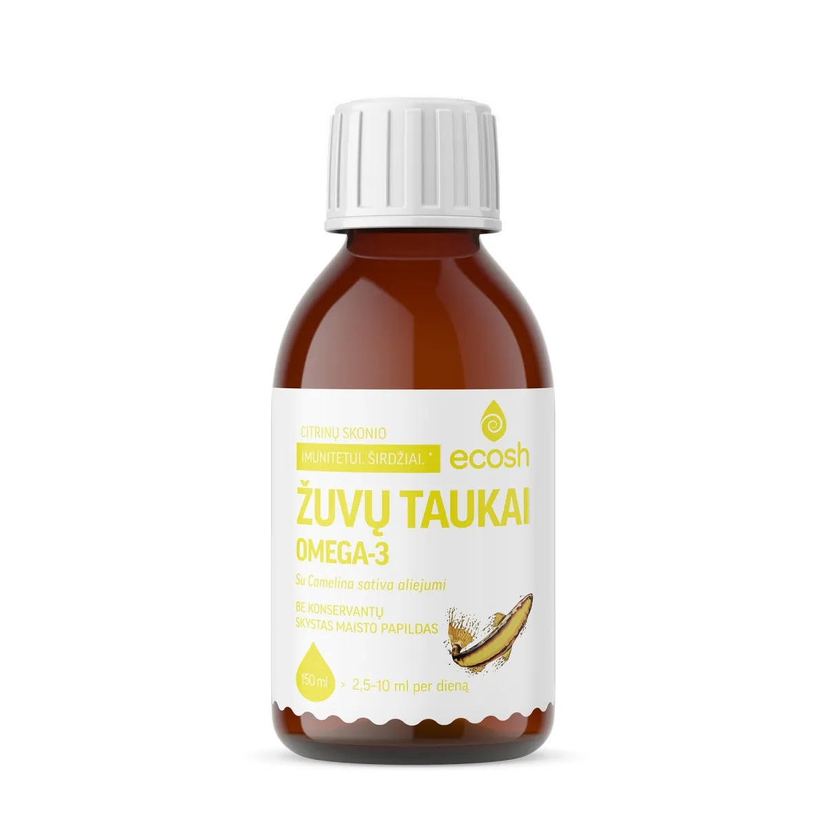 ECOSH žuvų taukai su Camelina sativa aliejumi, citrinų skonio, 150ml - 