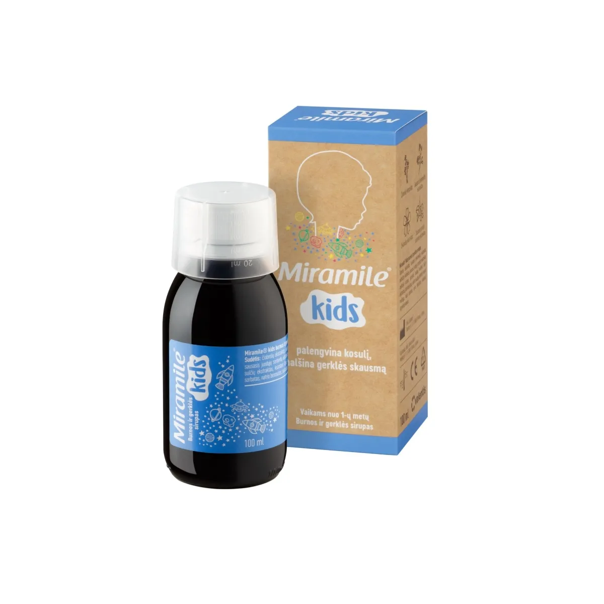 MIRAMILE burnos ir gerklės sirupas vaikams KIDS, nuo 1 metų, 100ml - 