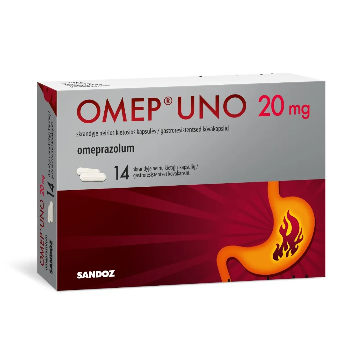Omep Uno 20mg skrandyje neirios kietosios kapsulės N14 - 
