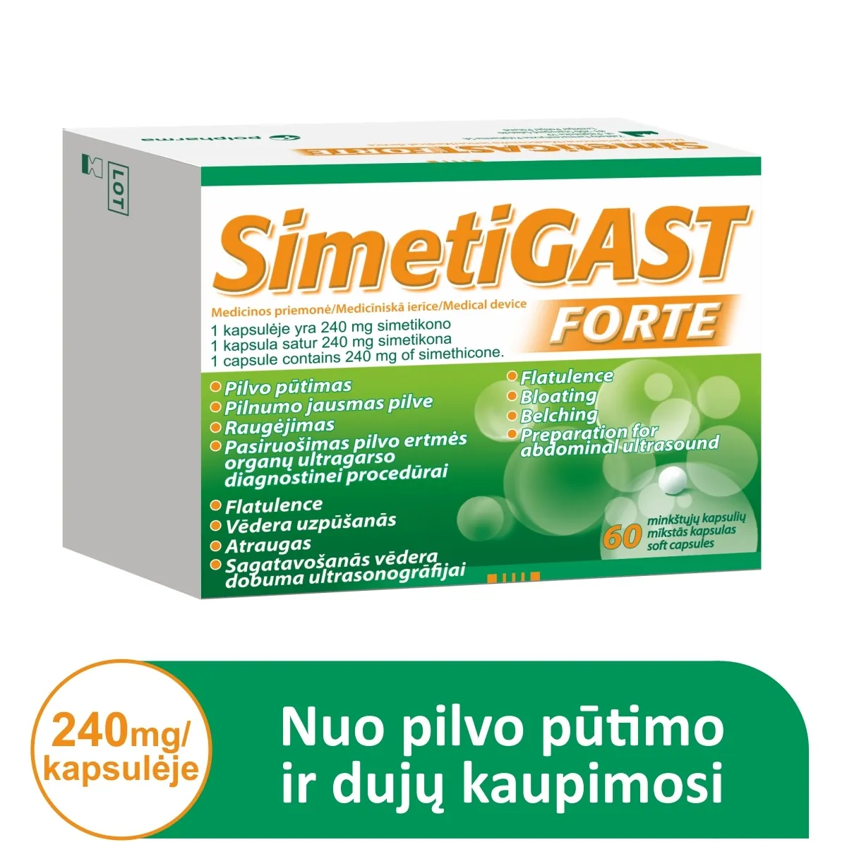 SIMETIGAST FORTE 240mg dujų kaupimui mažinti, N60 -  1